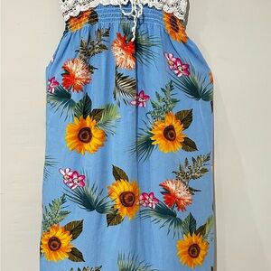 Womens Crochet Lace Sunflower Floral Sundress Blue Boho Summer Dress